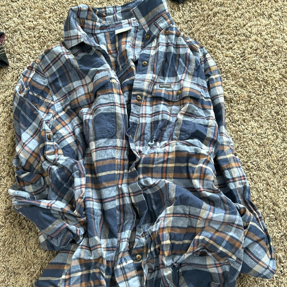 Flannel, Columbia brand, XL, blue and tan multi